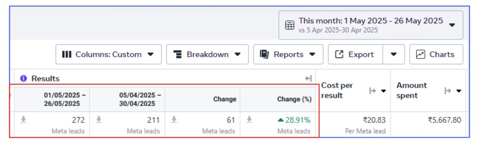 Meta Ads campaign results screenshot